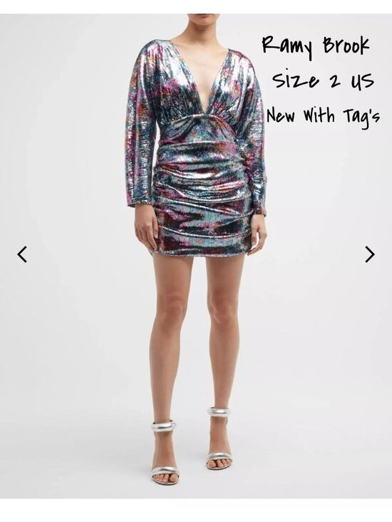 Ramy Brook Dresses & Skirts - Ramy Brook Sequin V-Neck Long Sleeve Mini Dress Size 2 US New With Tag